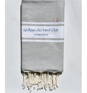 Telo mare piatto grigio ricamato La Rosa Dei Venti Club LAMPEDUSA 
