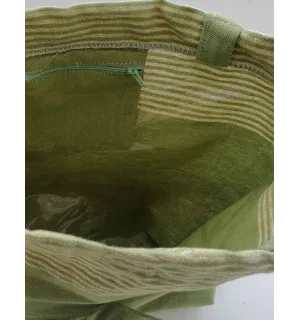 Borsa da spiaggia verde oliva con lurex dorato  2