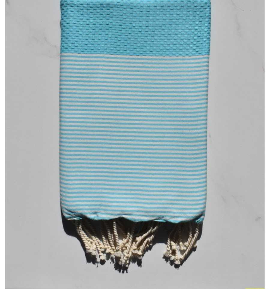 Fouta nid d'abeille bleu cyan