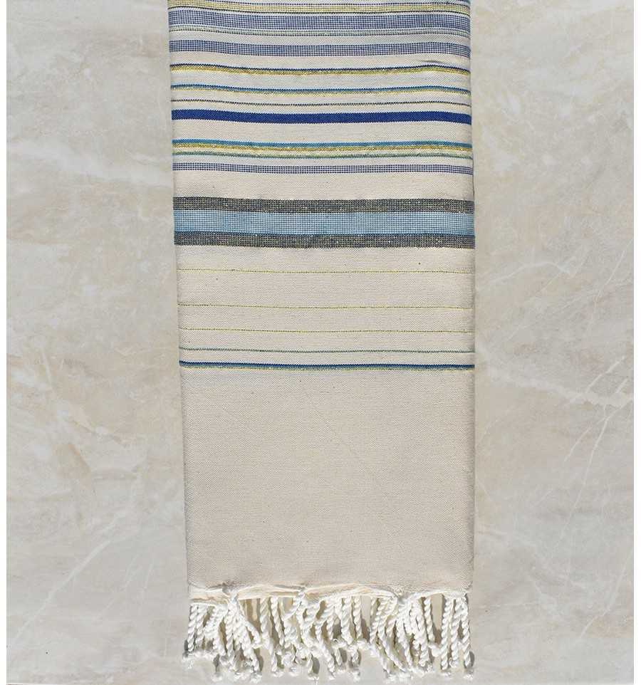 Grande fouta fadhila bianco crema e blu con lurex 