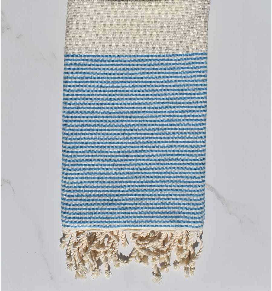 Fouta nido d'ape  crema a strisce blu