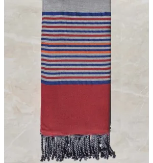 Grande fouta grigio con strisce lampone, blu e arancione 
