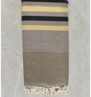 Grande fouta chevron taupe, giallo e grigio nero 