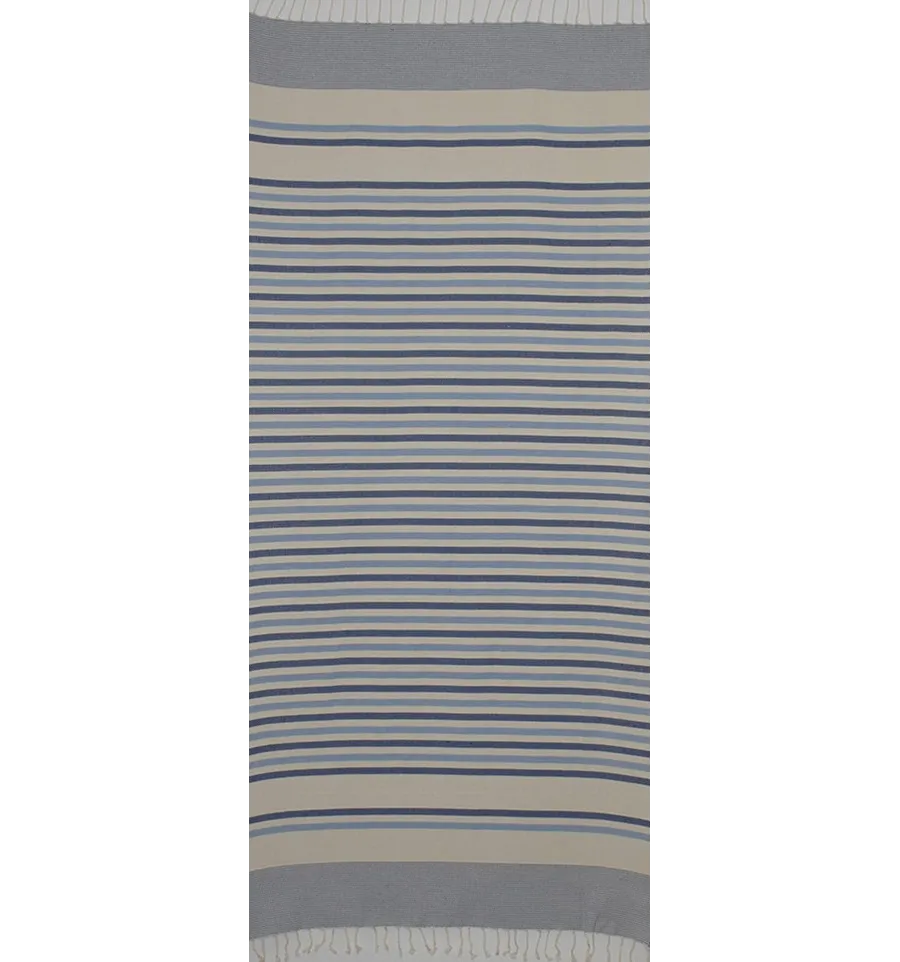 Fouta chevron bianco crema, blu e blu scuro 
