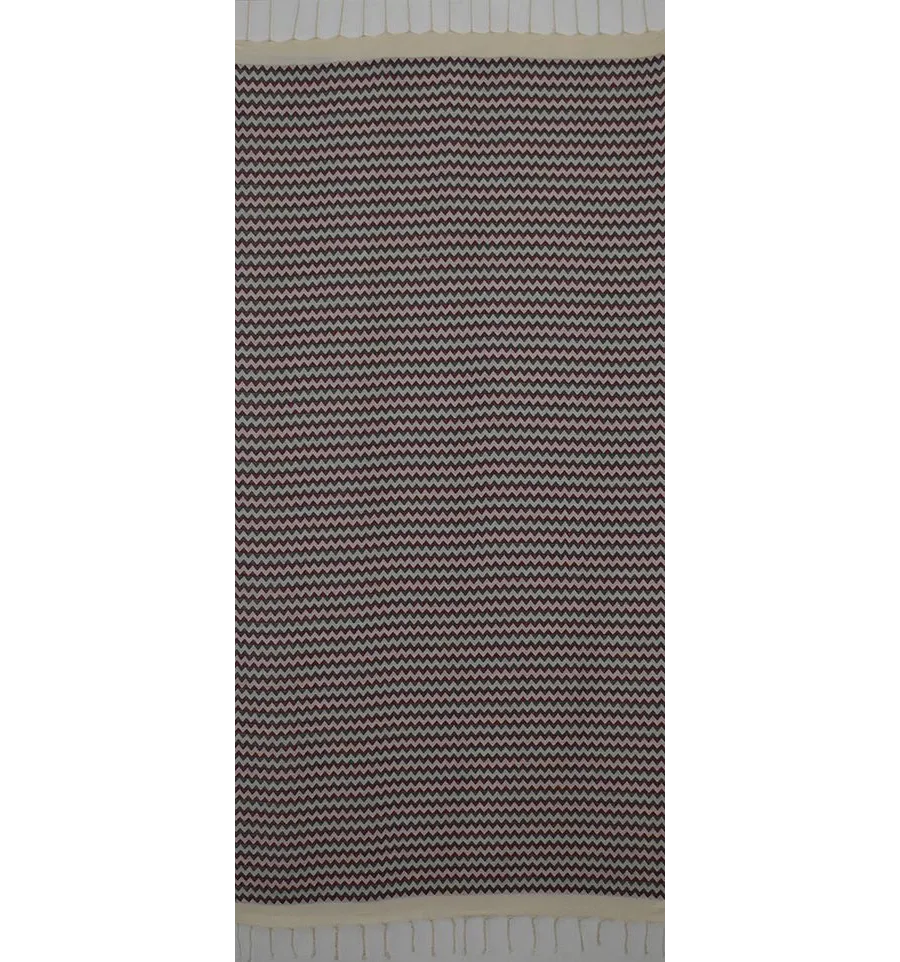 Telo mare a zig-zag crema, grigio e viola 