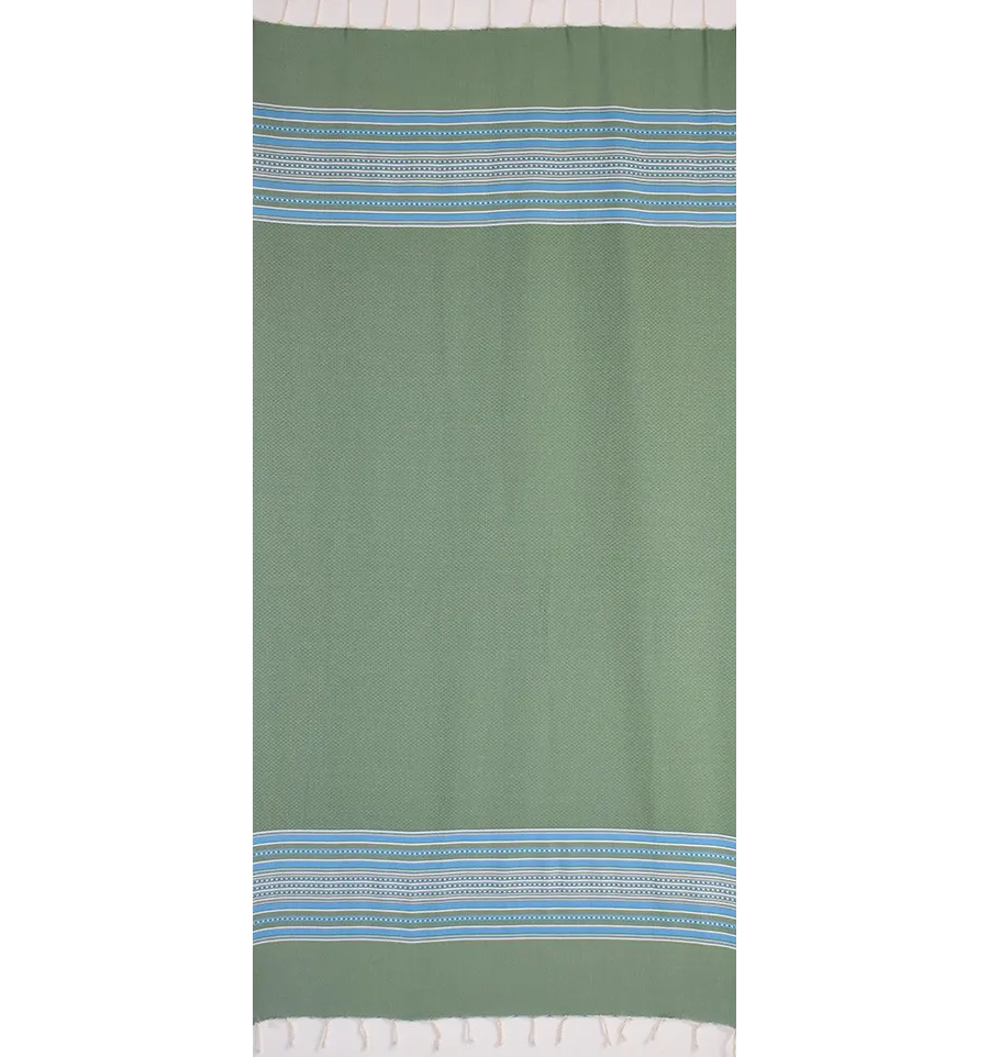 Fouta arabesco verde con strisce blu 