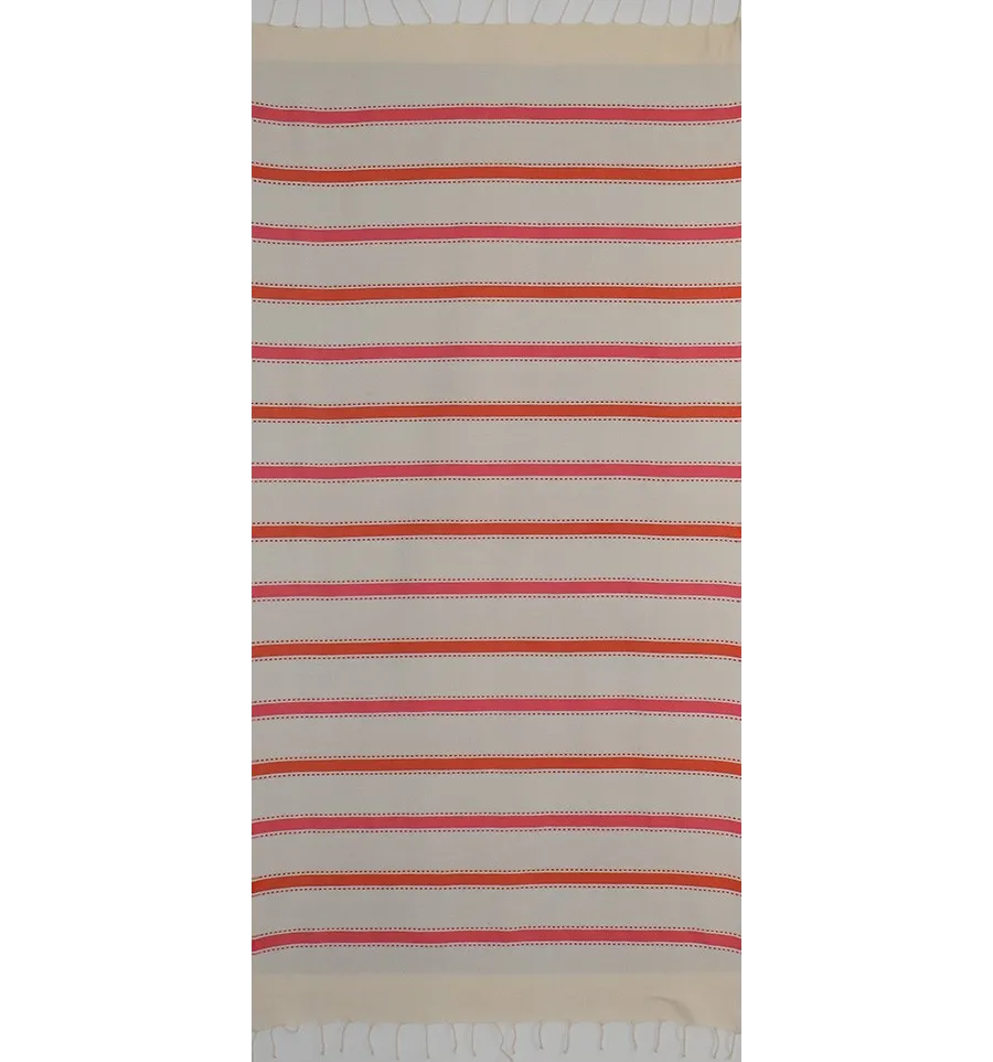 Fouta arabesco crema bianca, arancio corallo e rosa 