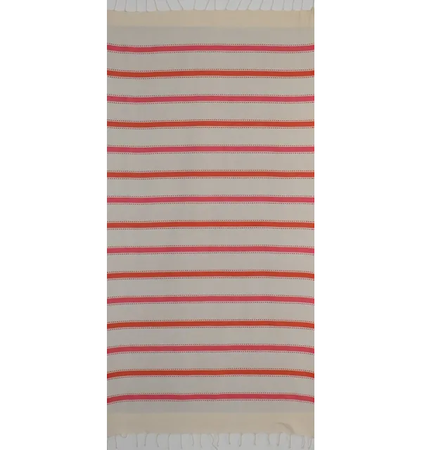 Fouta arabesco crema bianca, arancio corallo e rosa 