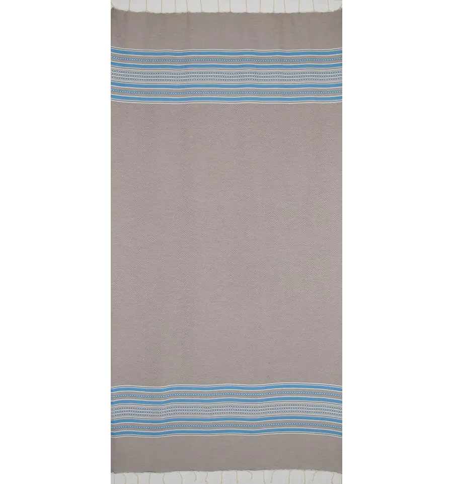 Fouta arabesco taupe chiaro con strisce blu 