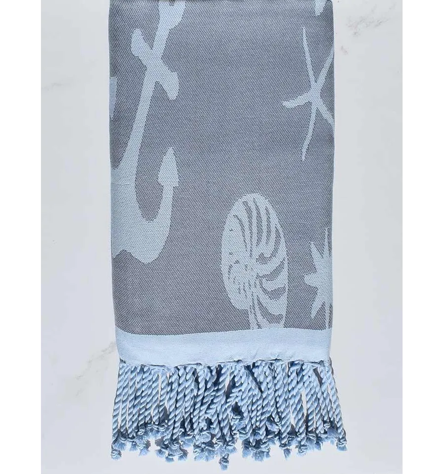 Telo mare jacquard  stella di mare orizzonte blu e polvere blu 