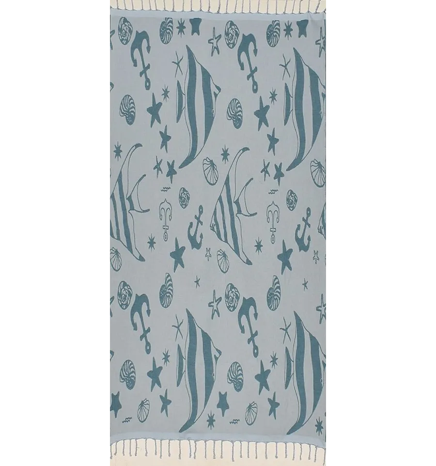 Telo mare jacquard  stella di mare blu anatra e blu azurin 
