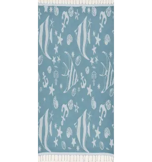 Telo mare jacquard  stella di mare blu anatra e blu azurin 