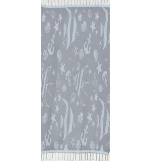 Telo mare jacquard  stella di mare orizzonte blu e polvere blu 