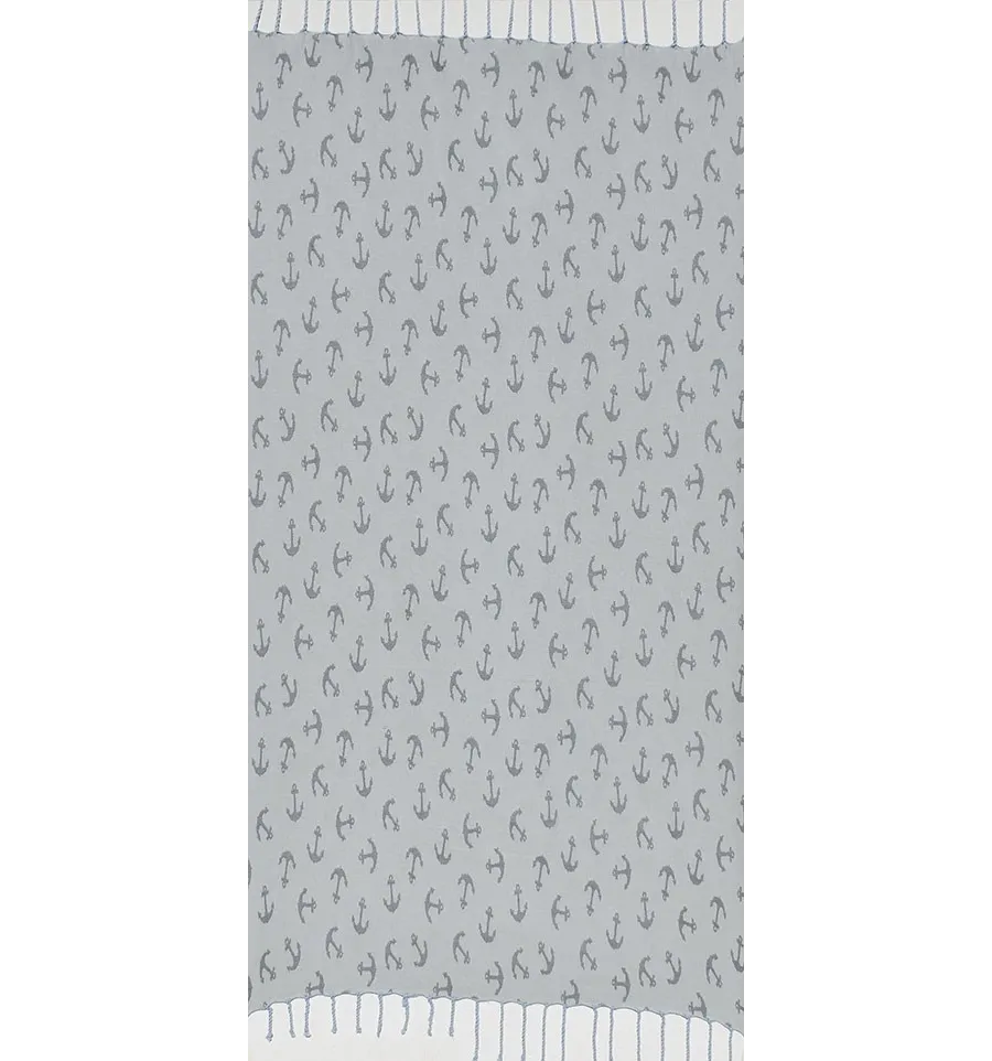 Telo mare jacquard ancora grigio e blu affumicato 