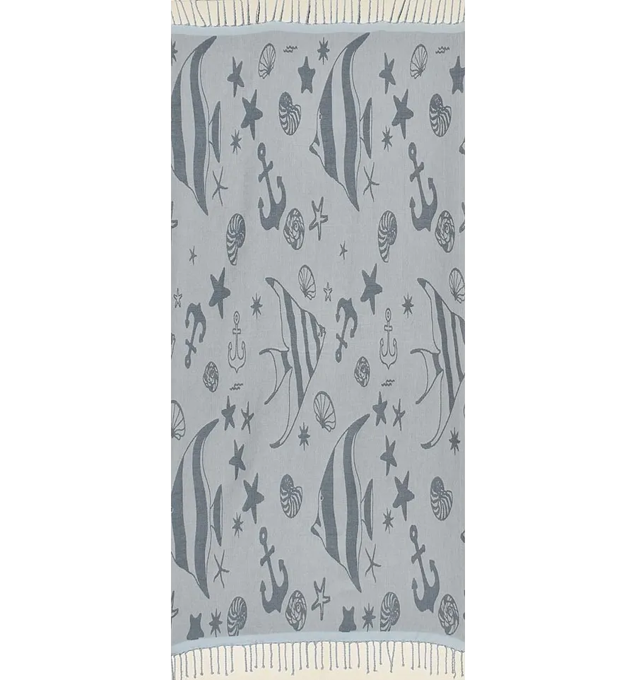 Telo mare jacquard  stella di mare woad blu e polvere blu 