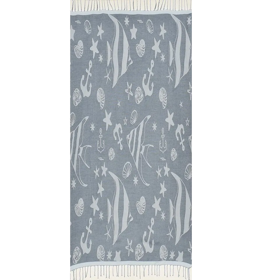 Telo mare jacquard  stella di mare woad blu e polvere blu 