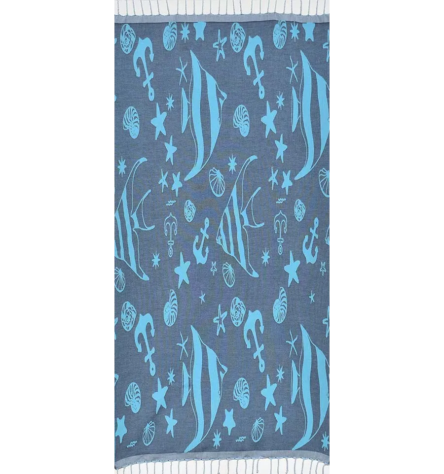 telo mare jacquard  stella di mare blu notte e blu azzurro 