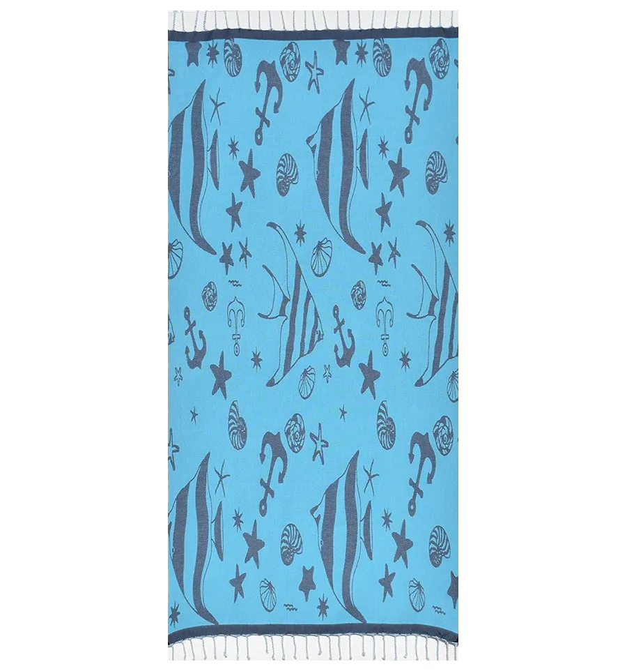 telo mare jacquard  stella di mare blu notte e blu azzurro 