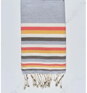 Telo mare Fouta grigio, bianco acquerello rosa, giallo e marrone 