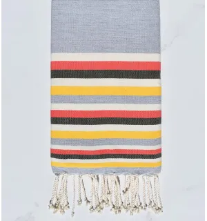 telo mare piatto grigio, bianco acquerello rosa, verde militare e giallo 