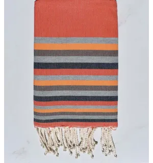 Telo mare Fouta arancione, grigio scuro , carne, marrone e blu 