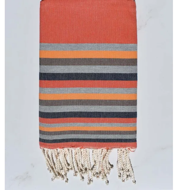 Telo mare Fouta arancione, grigio scuro , carne, marrone e blu 