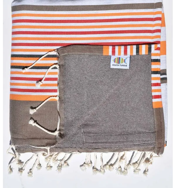 telo mare raddoppiato spugna taupe, rosso, beige corindone, arancio, nero 