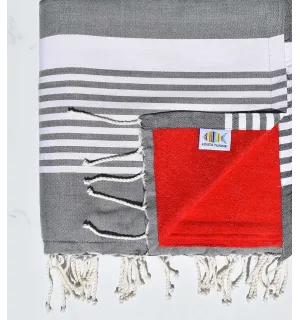 telo mare doppia spugna arthur grigio scuro e rosso 