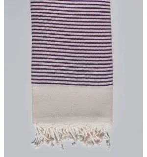 Telo mare bianco crema rigato con filo di lurex viola 