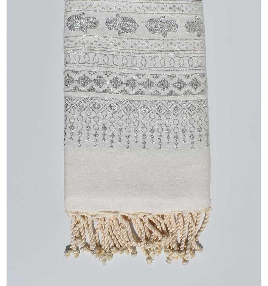telo mare khomsa bianco con filo argento lurex 