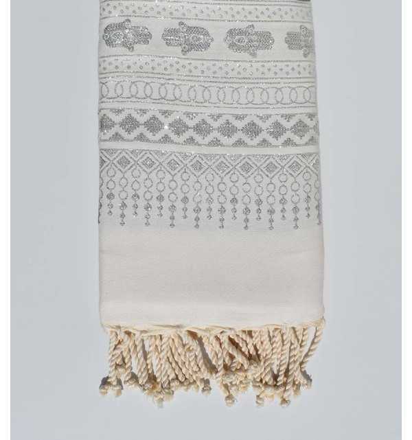 telo mare khomsa bianco con filo argento lurex 