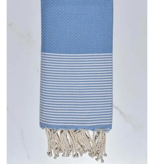 Telo mare nido d'ape blu azzurro a strisce bianche 