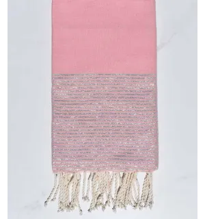 telo mare piatto Polvere rosa con filo argento lurex  - 1