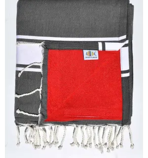 telo mare raddoppiato spugna grigio scuro e rosso  - 1