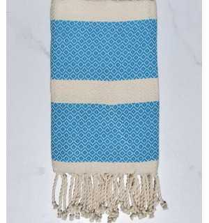 telo mare chevron blu celeste  ed ecru Fouta Tunisia - 1