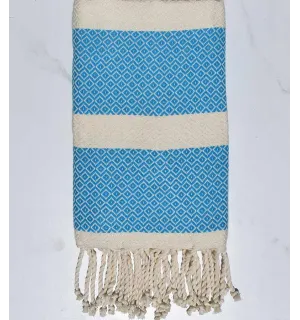 telo mare chevron blu celeste  ed ecru Fouta Tunisia - 1