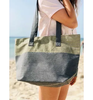 borsa da spiaggia telo mare colore grigio scuro  con lurex dorato  - 1