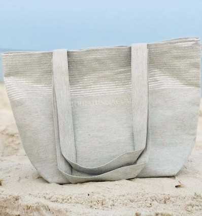 borsa da spiaggia telo mare colore grigio chiaro con lurex argento