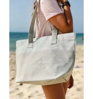 borsa da spiaggia telo mare colore grigio chiaro con lurex argento  - 3 2