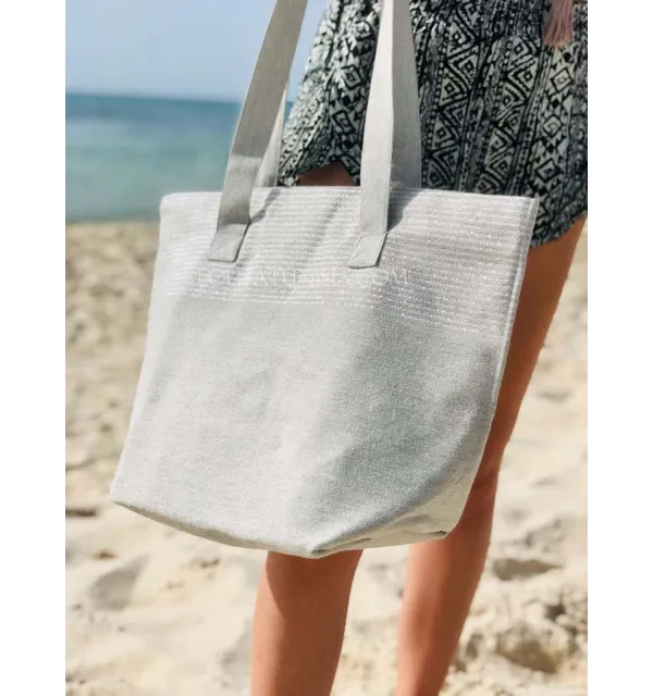 borsa da spiaggia telo mare colore grigio chiaro con lurex argento  - 2
