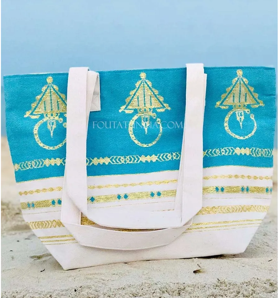 borsa da spiaggia  telo mare khlela blu azzurro Fouta Tunisia - 3