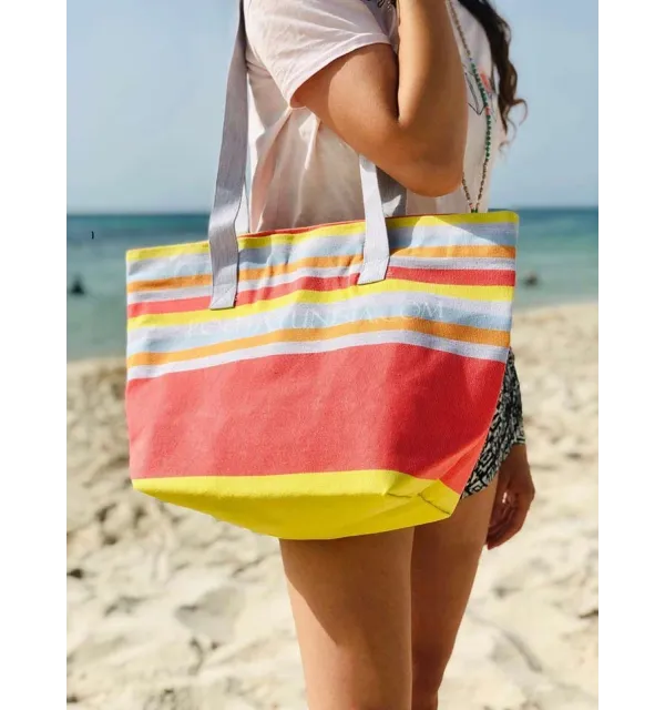 borsa da spiaggia telo mare colore ecru con lurex dorato  - 1