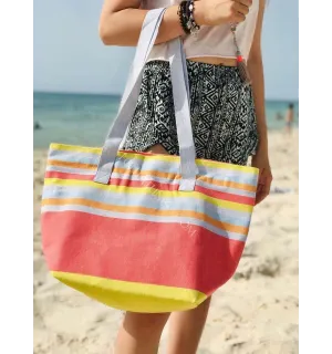 borsa da spiaggia telo mare colore ecru con lurex dorato  - 1 2