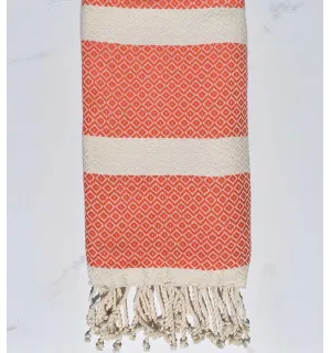 Telo mare chevron arancio ed ecru Fouta Tunisia - 1
