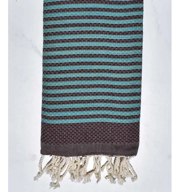 Fouta nido d'ape zebra melanzane e azzurro  - 1