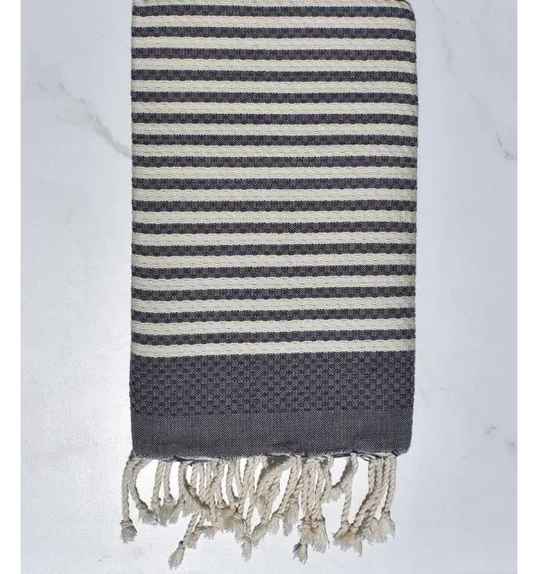 Fouta nido d'ape zebra bianco crema e ardesia Fouta Tunisia - 1