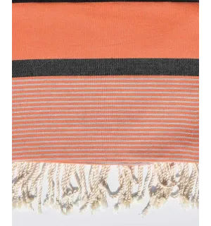 Grande fouta 1.40m/2.50m arancio corallo e grigio nero Fouta Tunisia - 1