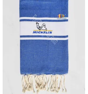 telo mare piatto blu denim con ricamo Michelin Fouta Tunisia - 1