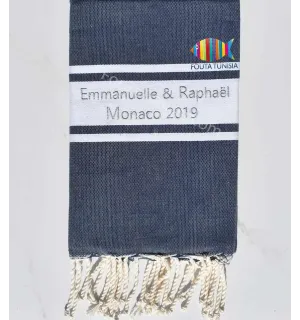 telo mare piatto blu scuro ricamato con filo di lurex argento per matrimonio Fouta Tunisia - 1