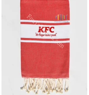 Telo mare piatto rosso ricamato KFC Fouta Tunisia - 1